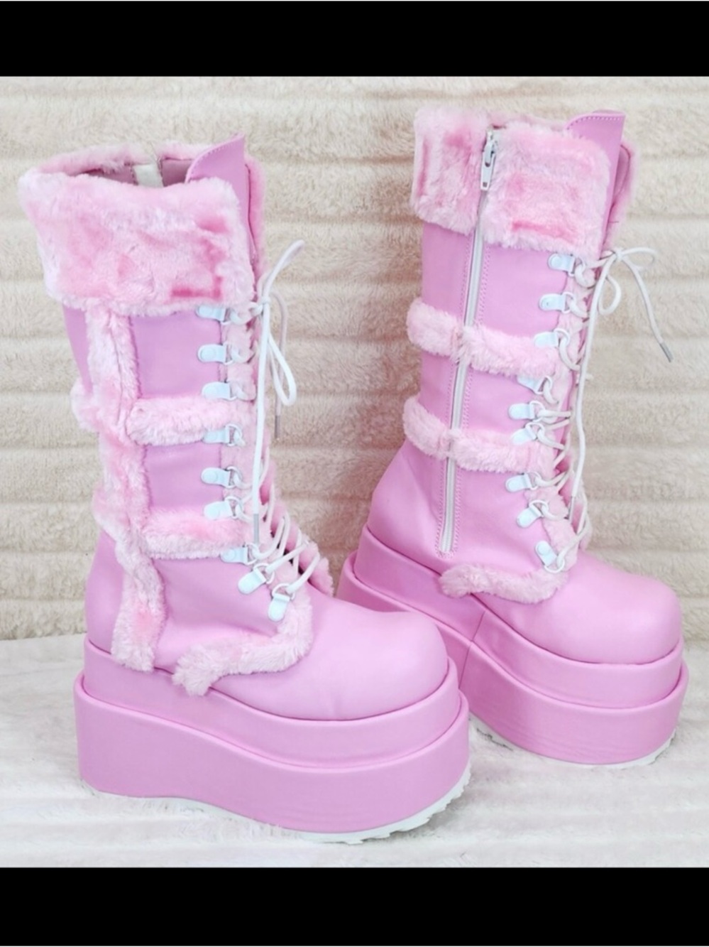 Demonia Bear 202 Baby Pink Faux Leather Platform Boots NEW 9 - Picture 9 of 13